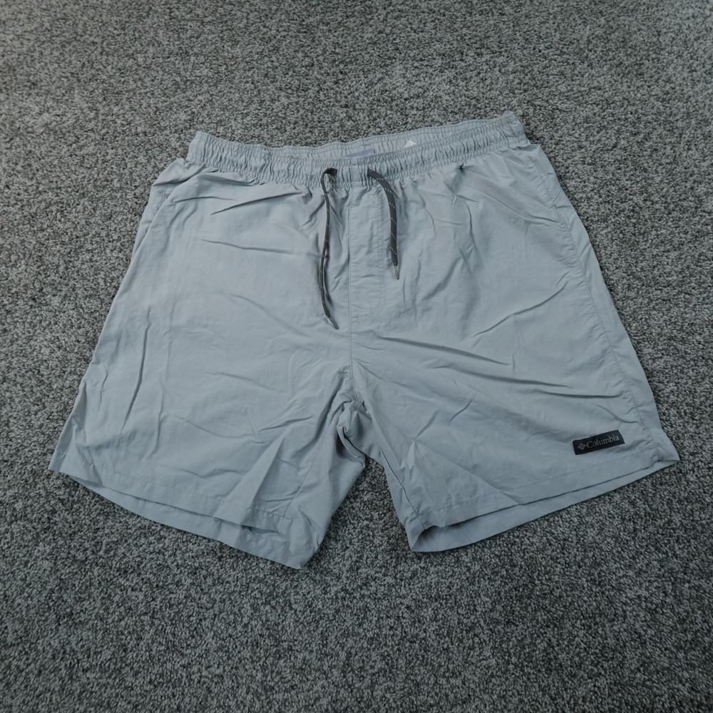 Columbia Shorts Mens L Gray Athletic Performance Outdoor Hiking Drawstring Fish